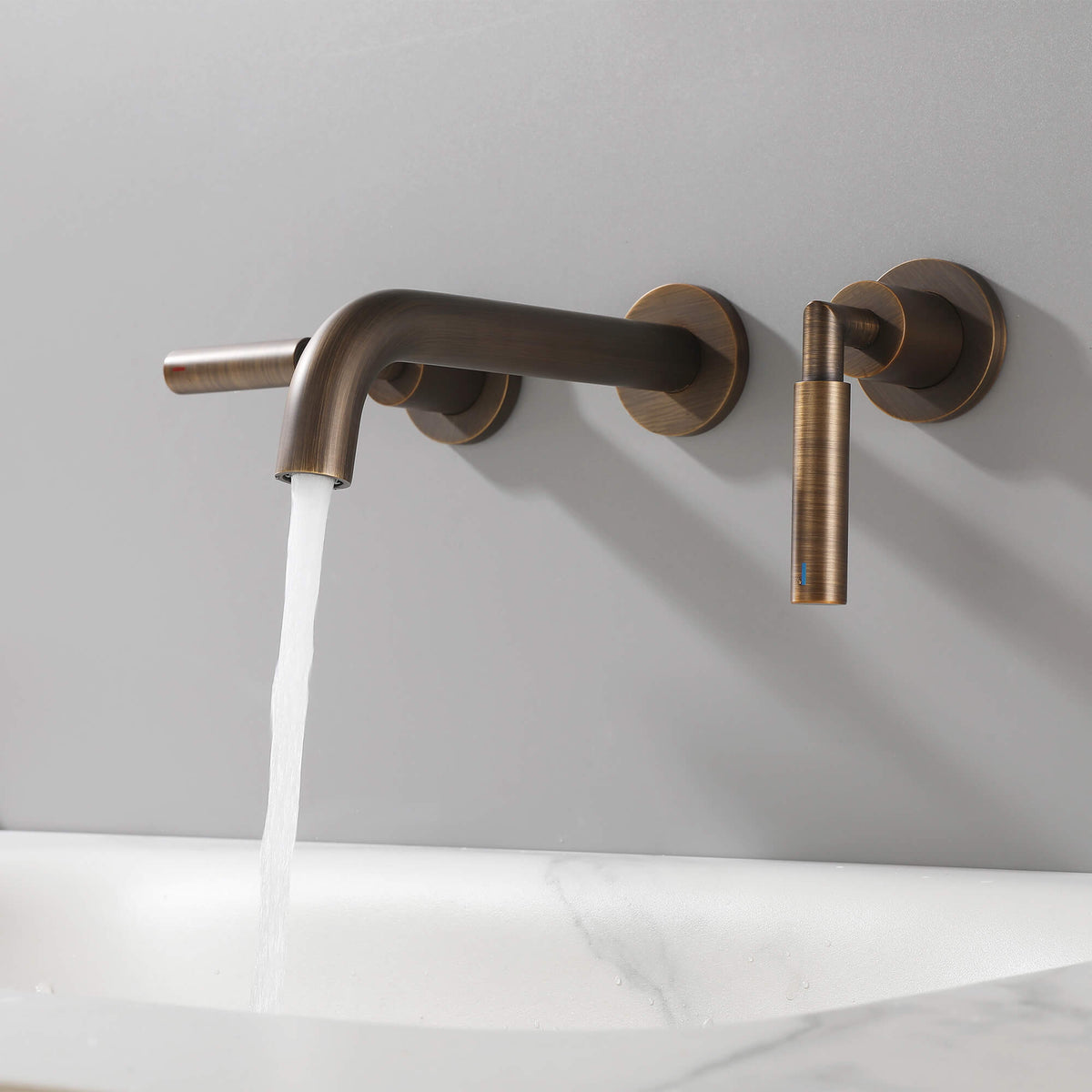 Wall-Mounted Bathroom Faucet with Drain Assembly Solid Brass 3-Piece Set