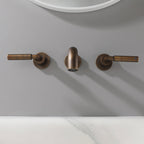 Wall-Mounted Bathroom Faucet with Drain Assembly Solid Brass 3-Piece Set