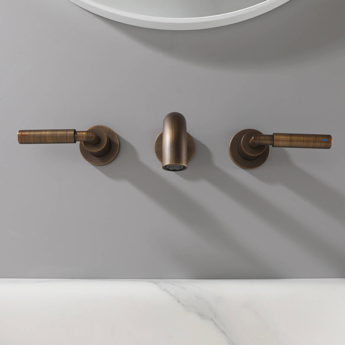 Wall-Mounted Bathroom Faucet with Drain Assembly Solid Brass 3-Piece Set