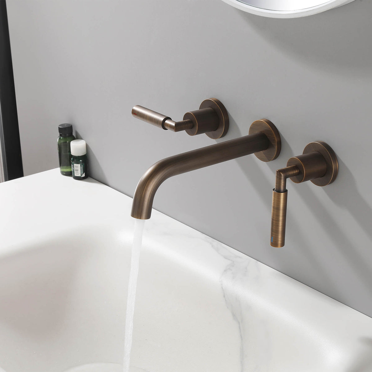 Wall-Mounted Bathroom Faucet with Drain Assembly Solid Brass 3-Piece Set