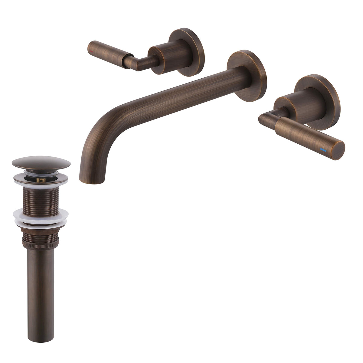Wall-Mounted Bathroom Faucet with Drain Assembly Solid Brass 3-Piece Set