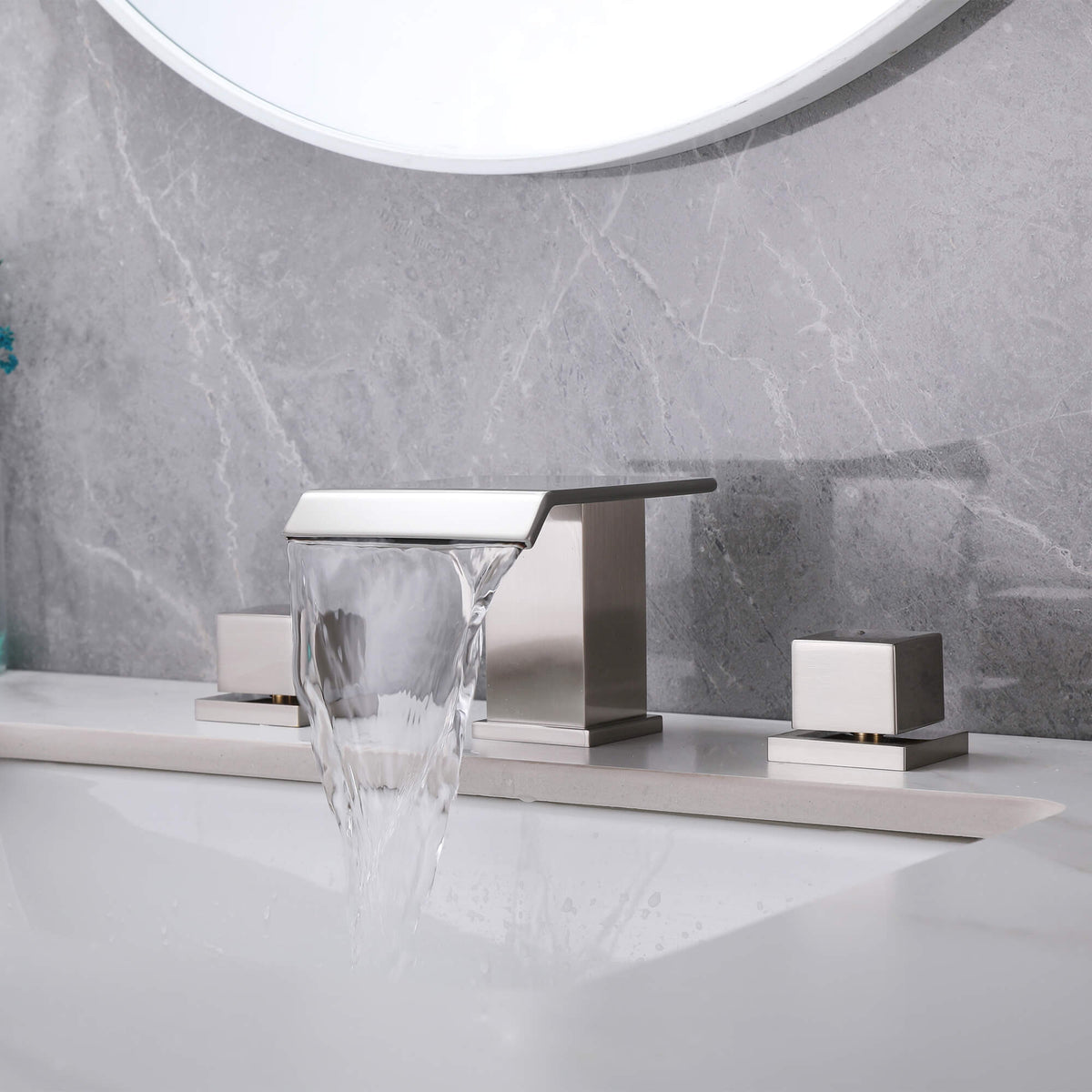 6-12'' Widespread Waterfall Bathroom Faucet with 304 Stainless Steel Storage Top