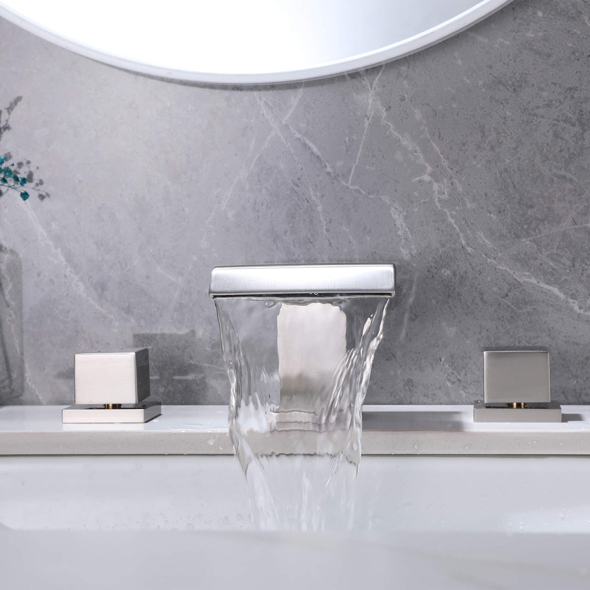 6-12'' Widespread Waterfall Bathroom Faucet with 304 Stainless Steel Storage Top