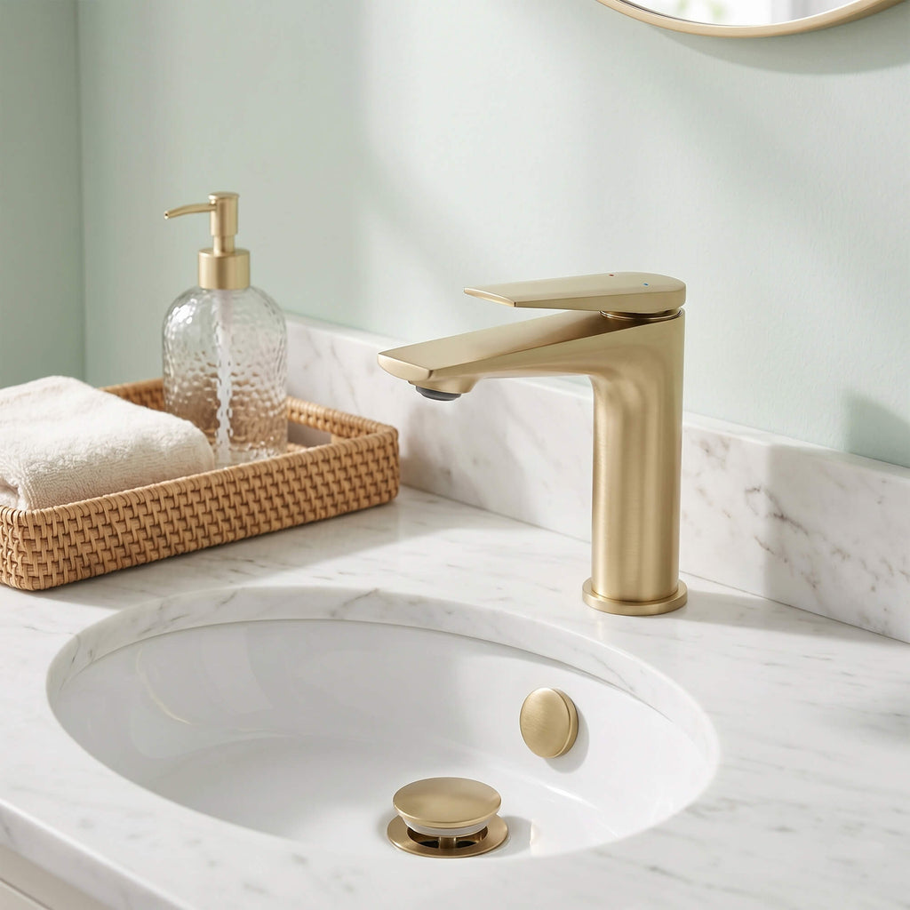 Modern Streamlined Flat-Spout Solid Brass Basin Faucet
