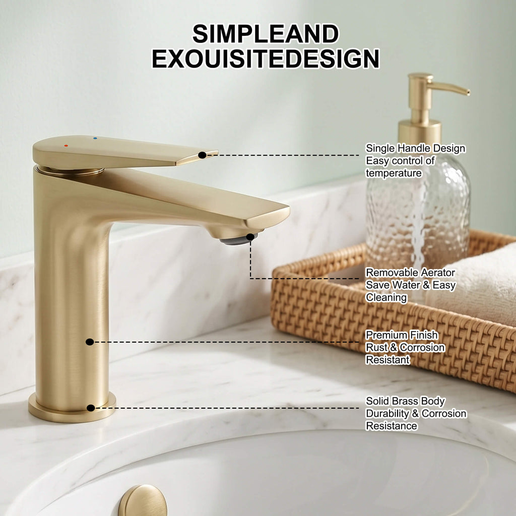 Modern Streamlined Flat-Spout Solid Brass Basin Faucet