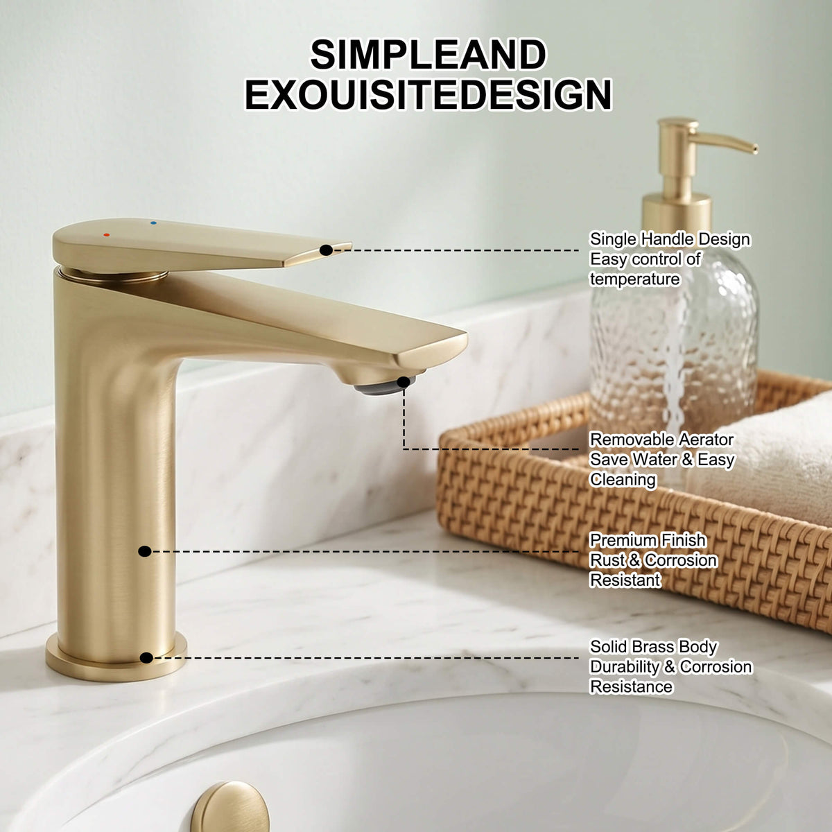 Modern Streamlined Flat-Spout Solid Brass Basin Faucet