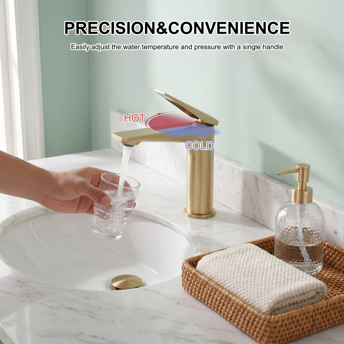 Modern Streamlined Flat-Spout Solid Brass Basin Faucet