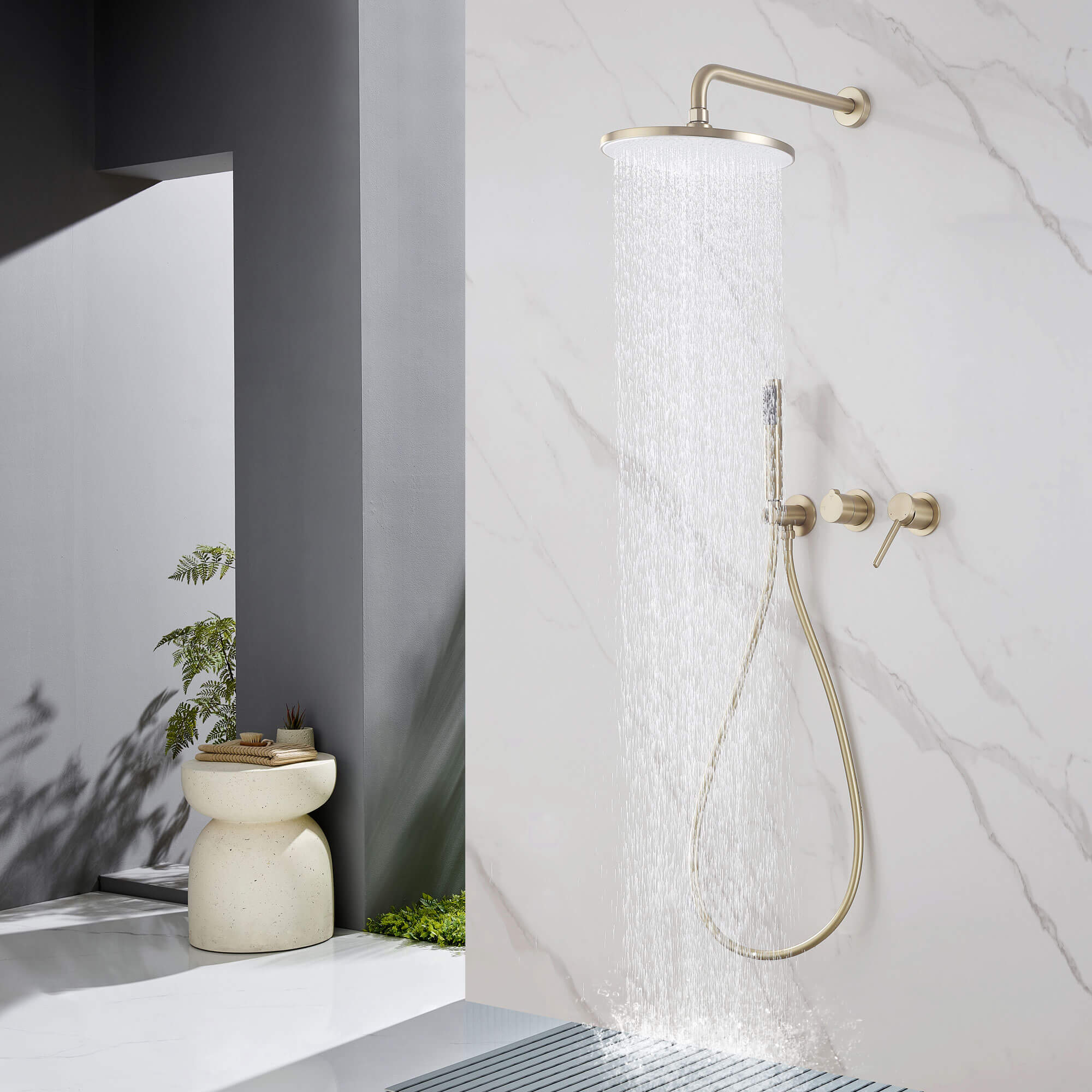 2-Functions Dual-Head Shower System with Thin Circular Rainfall Head