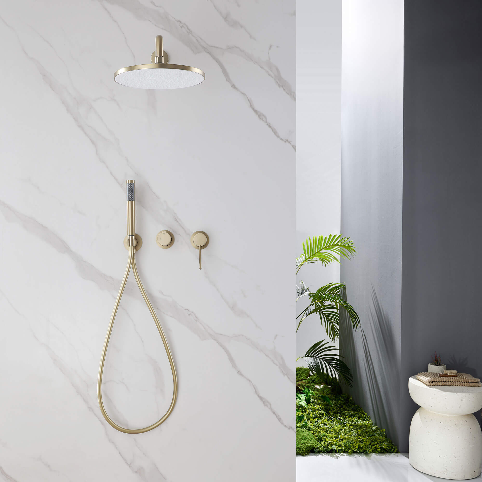 2-Functions Dual-Head Shower System with Thin Circular Rainfall Head