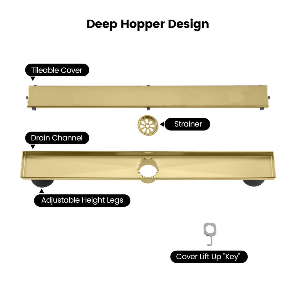 2-in-1 Dual-Cover Linear Drain with Removable Hair Strainer