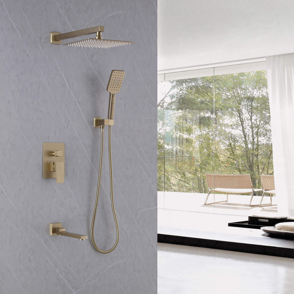 Concealed Tub Shower System with Fold-Away Tub Spout & 3-Function Hand Shower