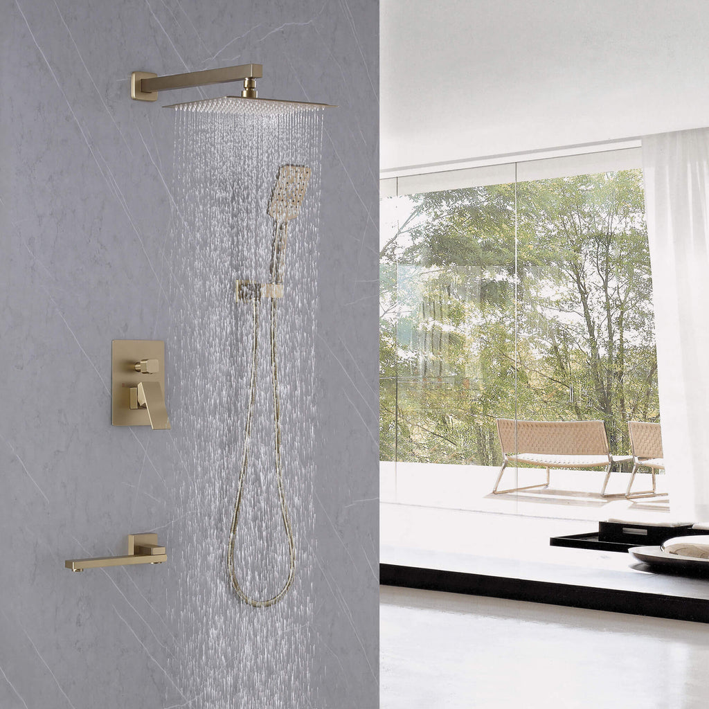 Concealed Tub Shower System with Fold-Away Tub Spout & 3-Function Hand Shower