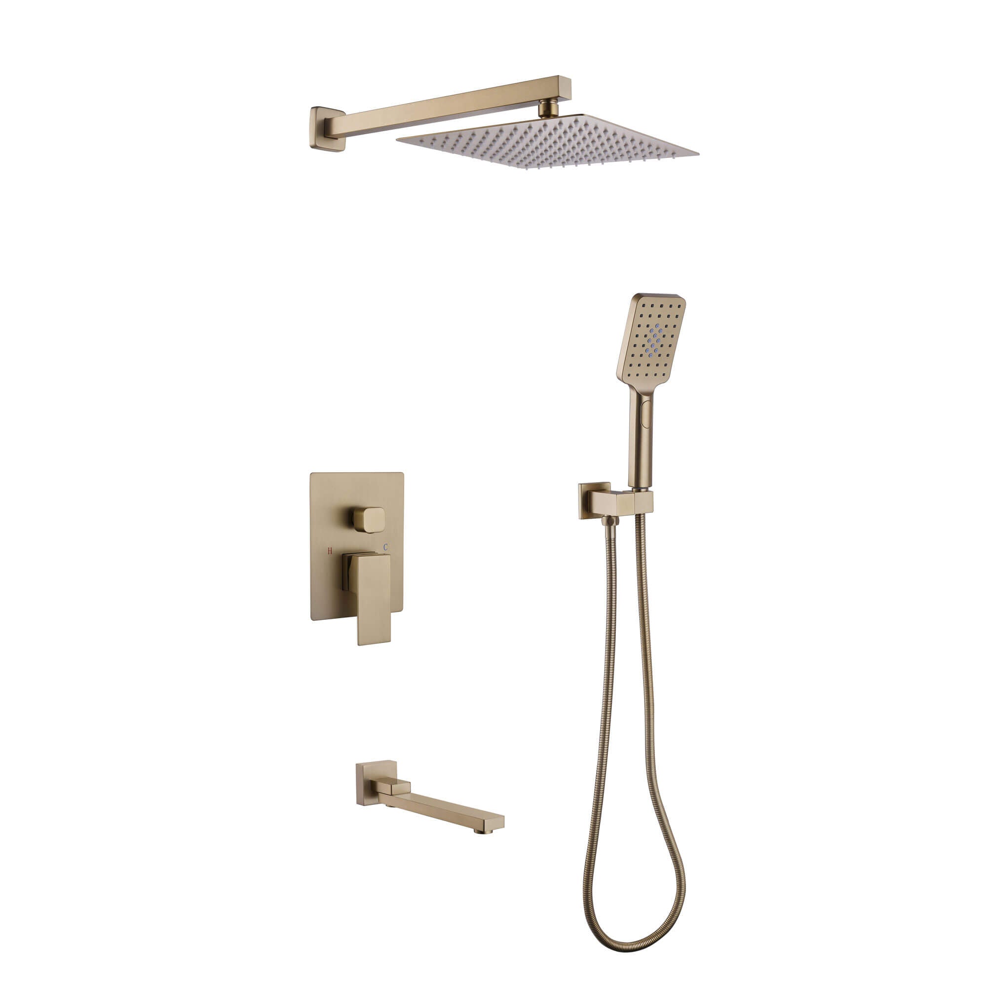 Concealed Tub Shower System with Fold-Away Tub Spout & 3-Function Hand Shower