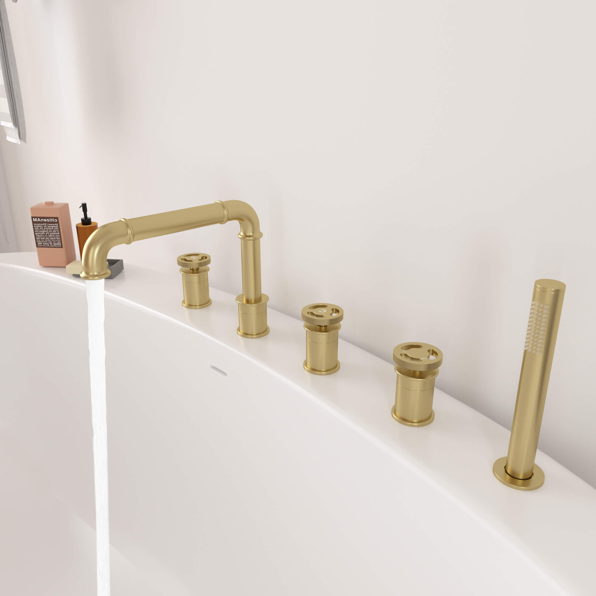 5-Hole Roman Tub Filler Faucet with Hand Shower | Separate Hot/Cold Water Controls