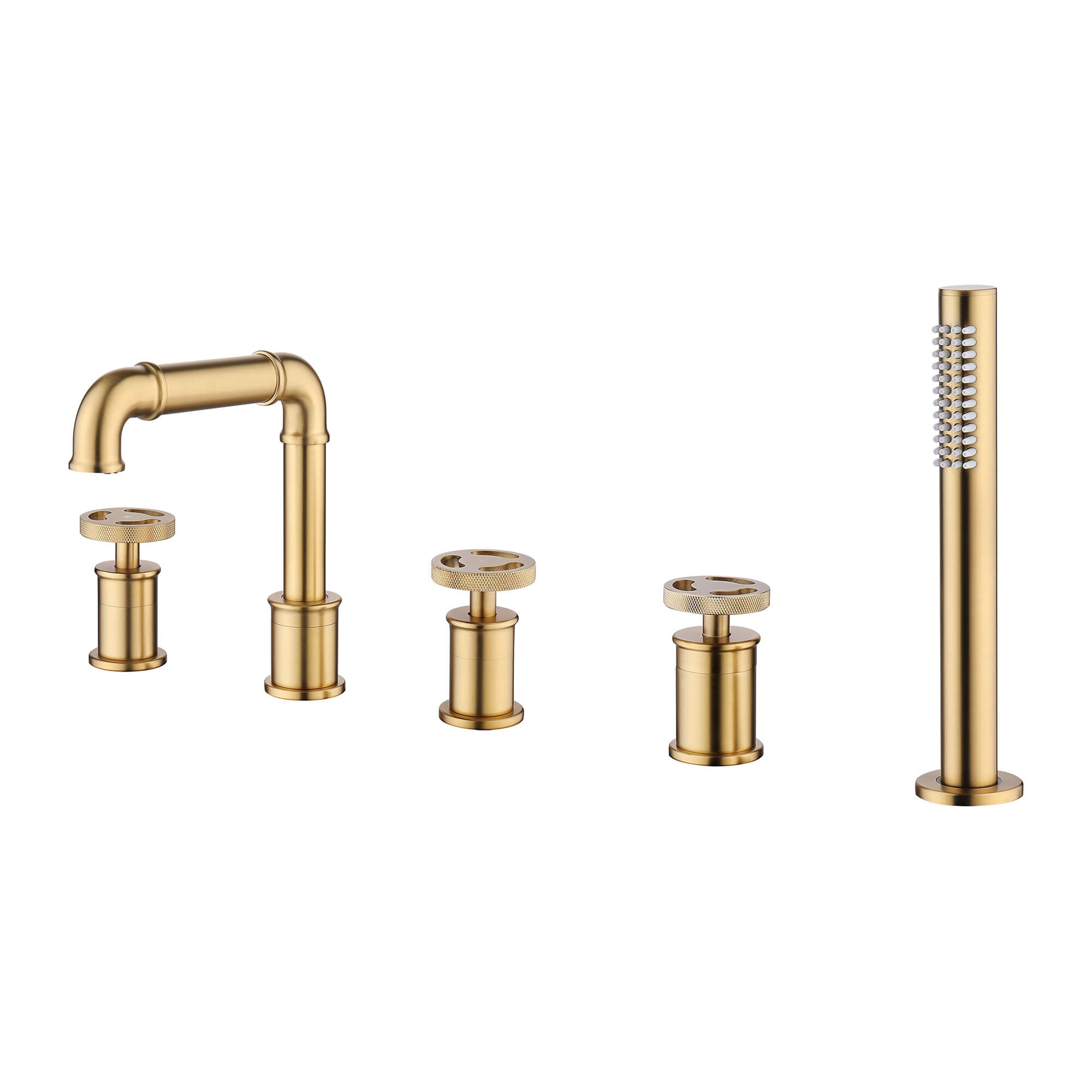 5-Hole Roman Tub Filler Faucet with Hand Shower | Separate Hot/Cold Water Controls
