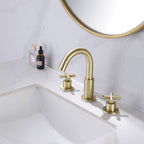 8" Spread 3-Hole Brass Gooseneck Bathroom Faucet - 2 Cross Handles Drain Assembly