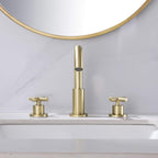 8" Spread 3-Hole Brass Gooseneck Bathroom Faucet - 2 Cross Handles Drain Assembly