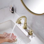 8" Spread 3-Hole Brass Gooseneck Bathroom Faucet - 2 Cross Handles Drain Assembly