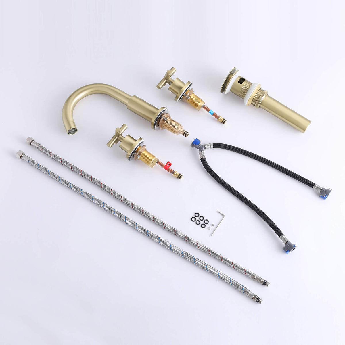 8" Spread 3-Hole Brass Gooseneck Bathroom Faucet - 2 Cross Handles Drain Assembly