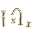 8" Spread 3-Hole Brass Gooseneck Bathroom Faucet - 2 Cross Handles Drain Assembly