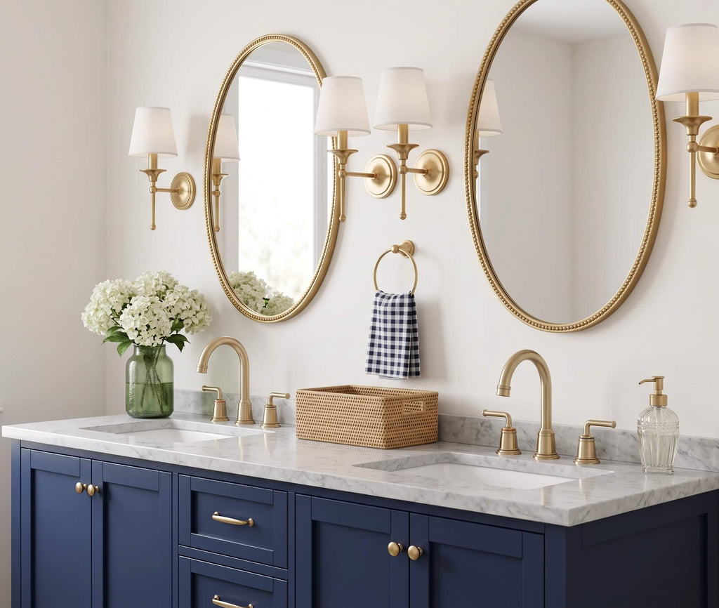 360° Swivel Gooseneck Widespread Bathroom Sink Faucet with Drain