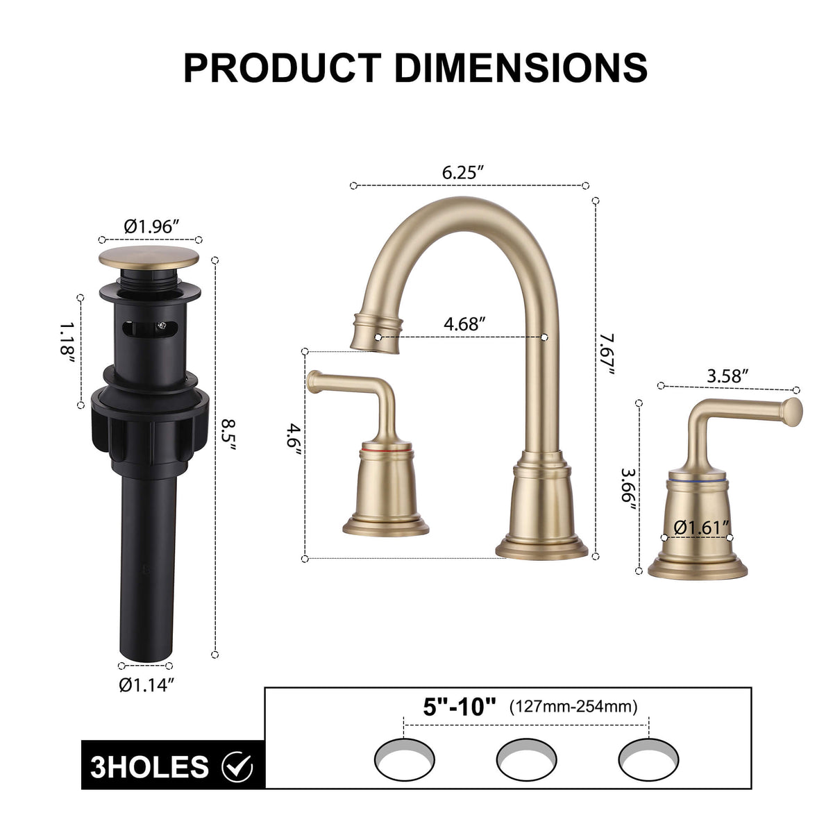 360° Swivel Gooseneck Widespread Bathroom Sink Faucet with Drain