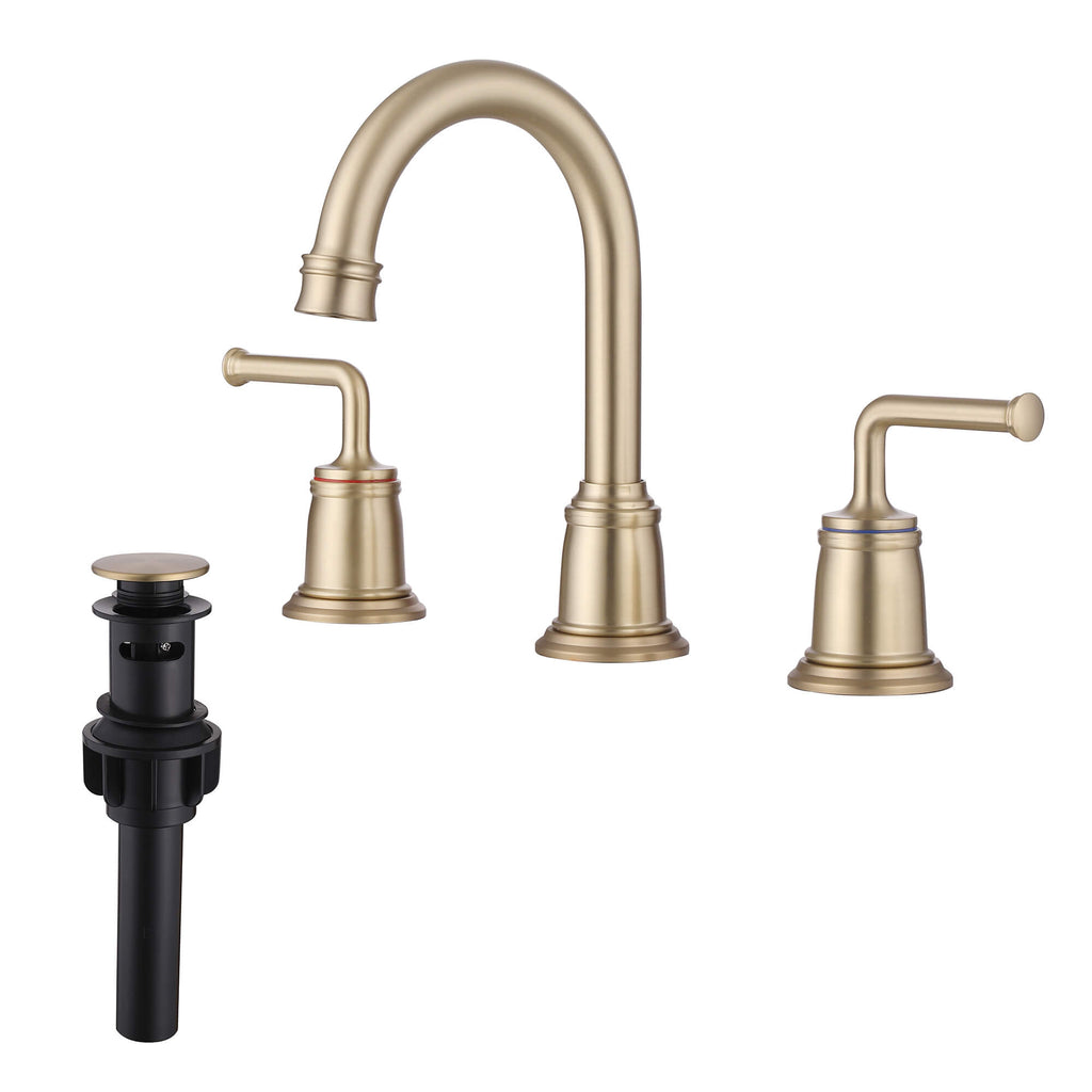 360° Swivel Gooseneck Widespread Bathroom Sink Faucet with Drain