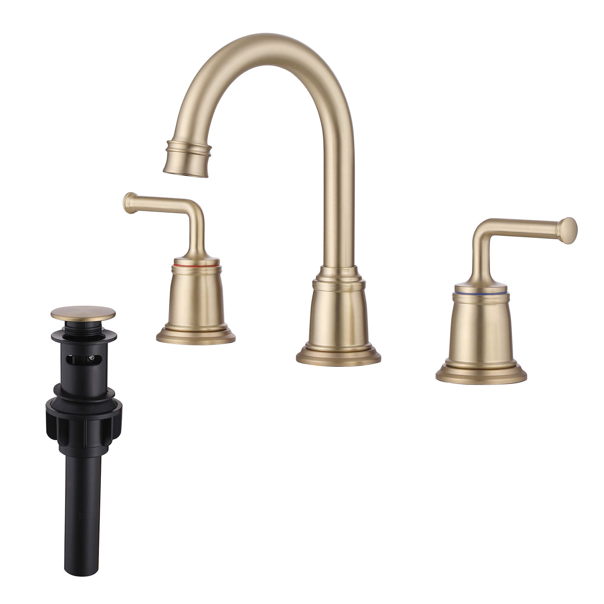 360° Swivel Gooseneck Widespread Bathroom Sink Faucet with Drain