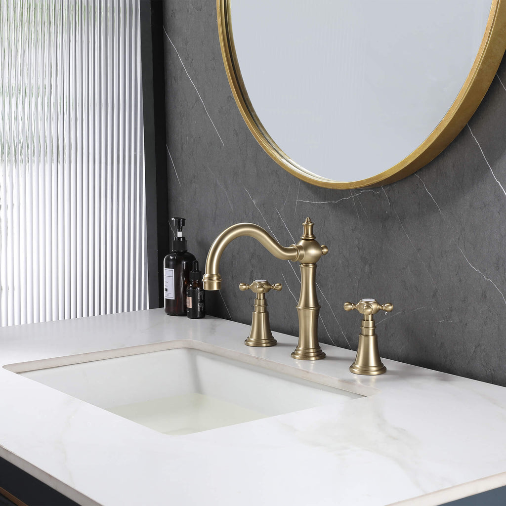 8" Spread 3-Hole Bathroom Faucet with 360° Spout Dual Cross Handles