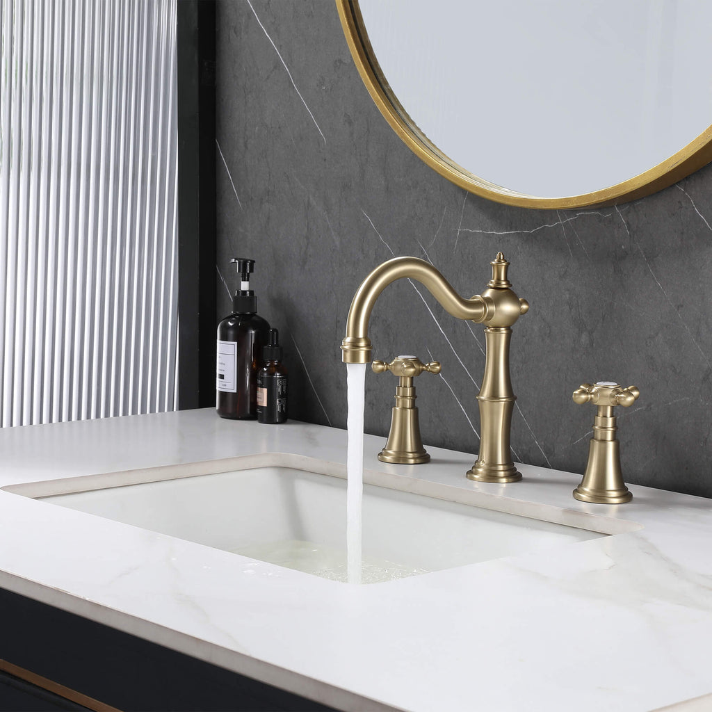 8" Spread 3-Hole Bathroom Faucet with 360° Spout Dual Cross Handles