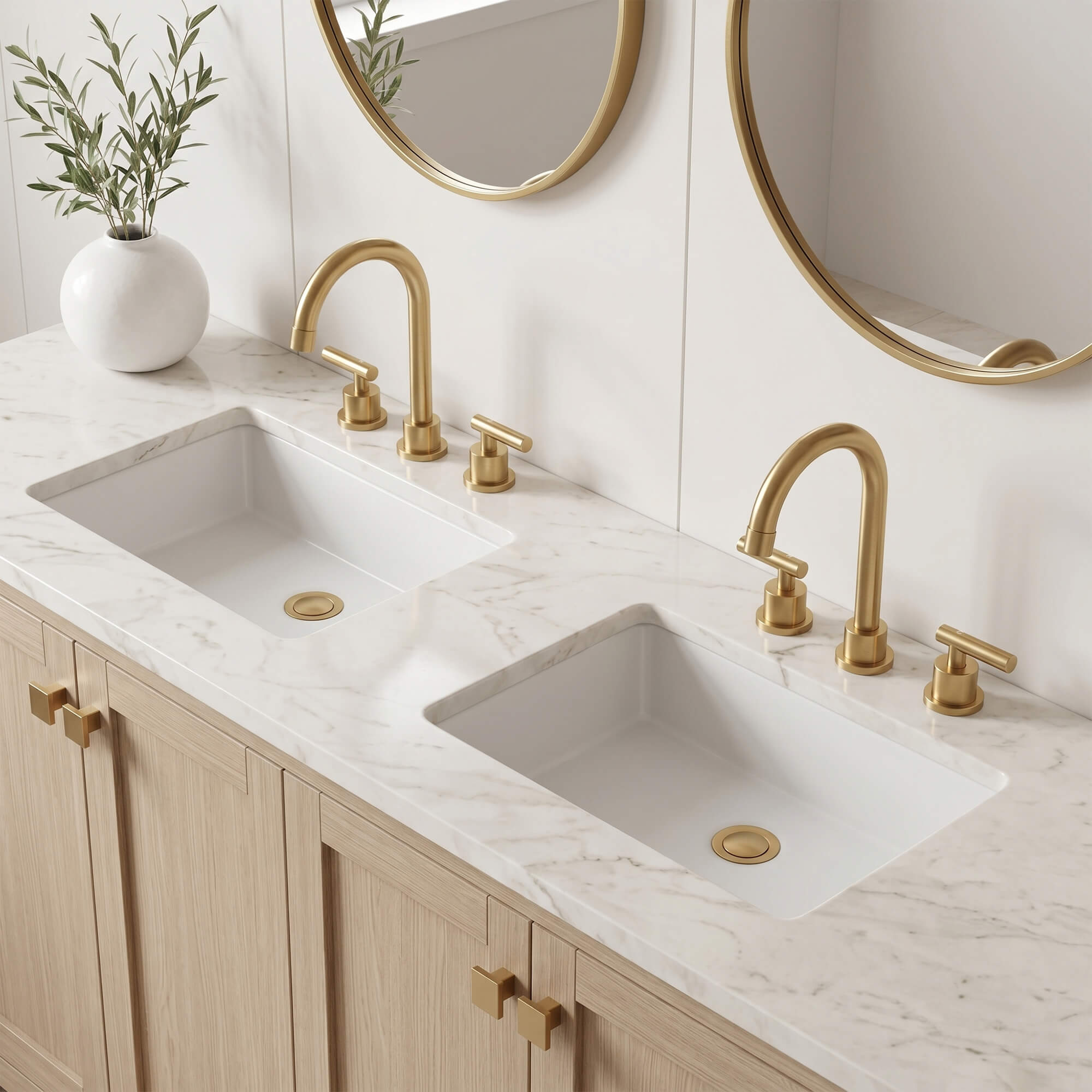 360° Swivel Gooseneck 3-Hole Widespread Bathroom Sink Faucet with Drain