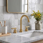 360° Swivel Gooseneck 3-Hole Widespread Bathroom Sink Faucet with Drain