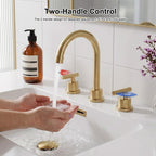 360° Swivel Gooseneck 3-Hole Widespread Bathroom Sink Faucet with Drain