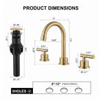 360° Swivel Gooseneck 3-Hole Widespread Bathroom Sink Faucet with Drain