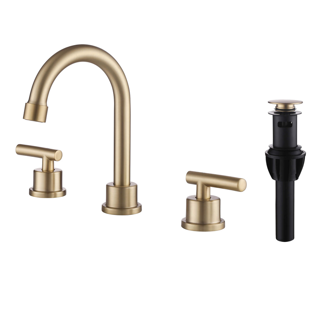 360° Swivel Gooseneck 3-Hole Widespread Bathroom Sink Faucet with Drain