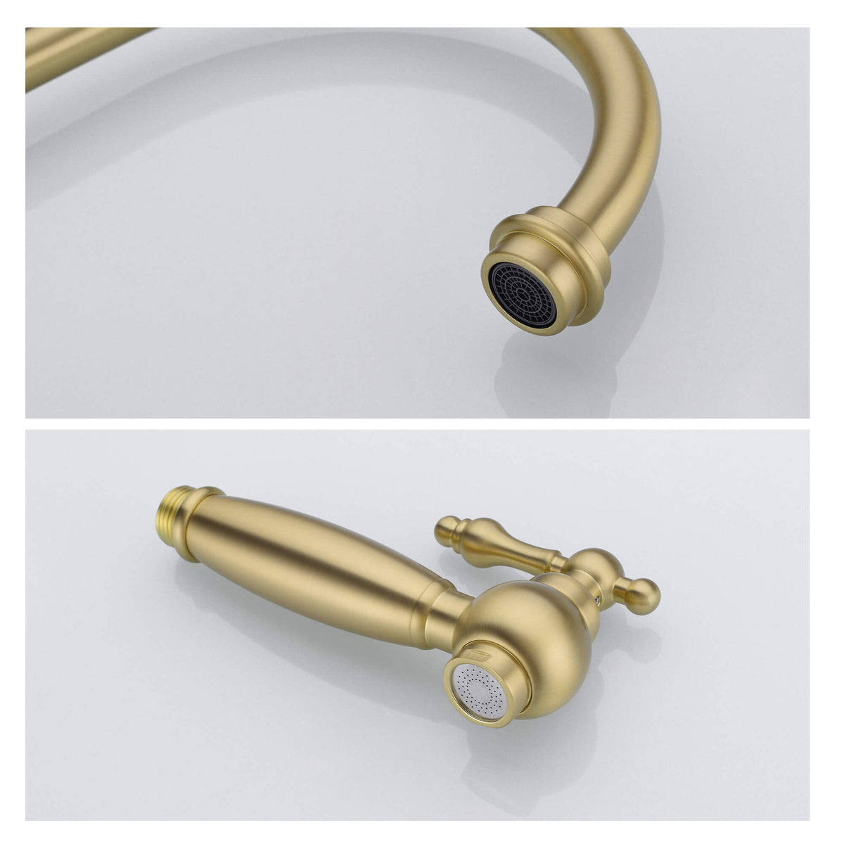 4-Hole Bridge Kitchen Faucet with Pull-Out Side Sprayer 360° Swivel high-arch Spout