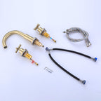 8" Spread 3-Hole Brass Bathroom Faucet - 360° Gooseneck Spout Dual Cross Handles
