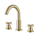 8" Spread 3-Hole Brass Bathroom Faucet - 360° Gooseneck Spout Dual Cross Handles