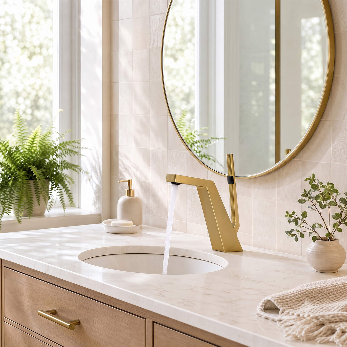 Brass Modern Single-Hole Bathroom Sink Faucet with 5° Angled Spout
