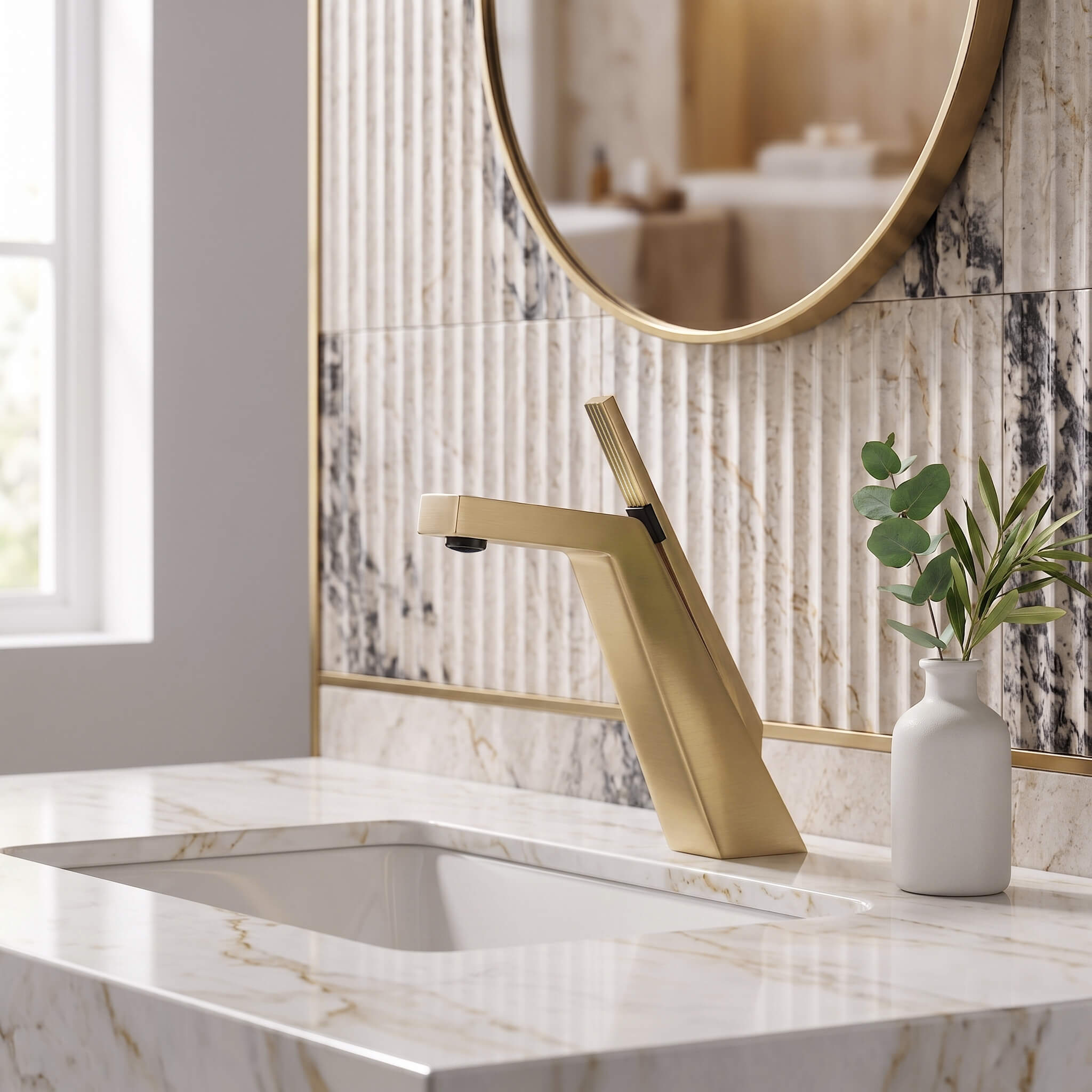 Brass Modern Single-Hole Bathroom Sink Faucet with 5° Angled Spout
