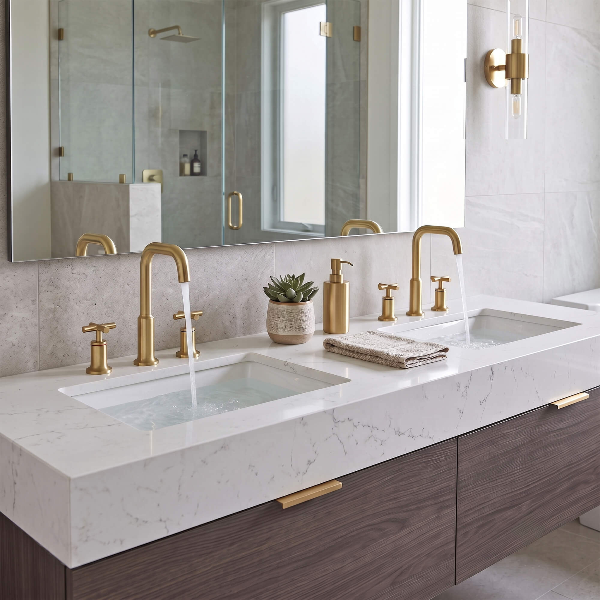 Brass Raised-Arch Widespread Bathroom Faucet with Cross Handles