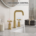 Brass Raised-Arch Widespread Bathroom Faucet with Cross Handles