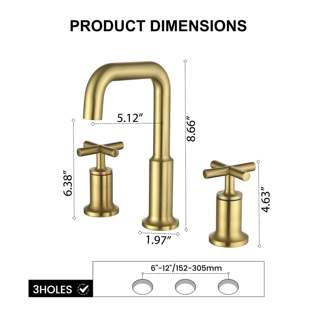 Brass Widespread Bathroom Faucet with Cross Handles