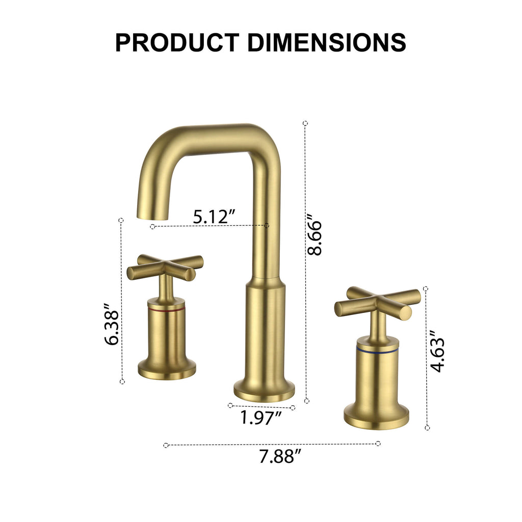 Brass Raised-Arch Widespread Bathroom Faucet with Cross Handles