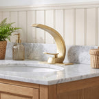 7.68" Brass Single Hole Single Lever Handle Bathroom Sink Faucet with Curved Spout