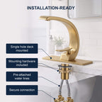 7.68" Brass Single Hole Single Lever Handle Bathroom Sink Faucet with Curved Spout