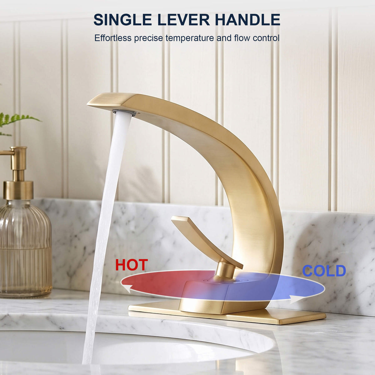 7.68" Brass Single Hole Single Lever Handle Bathroom Sink Faucet with Curved Spout