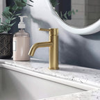 7.28" Single Hole Bathroom Sink Faucet with Extended Curved Spout Brass Single Handle Tap