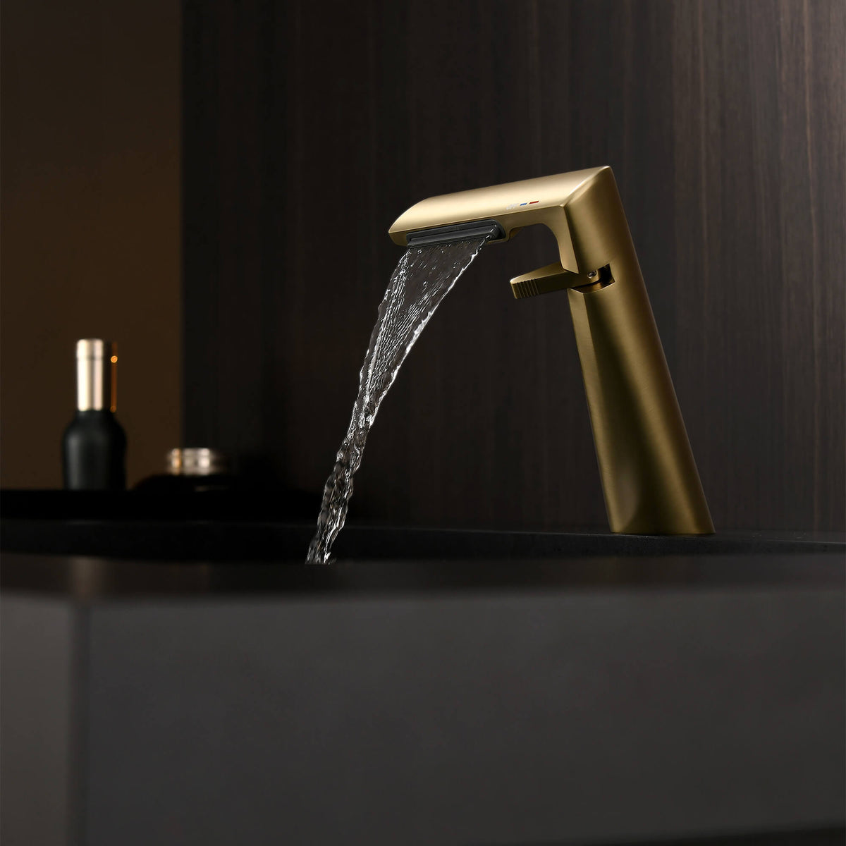 6.2" H Brass Single Hole Waterfall Bathroom Sink Faucet