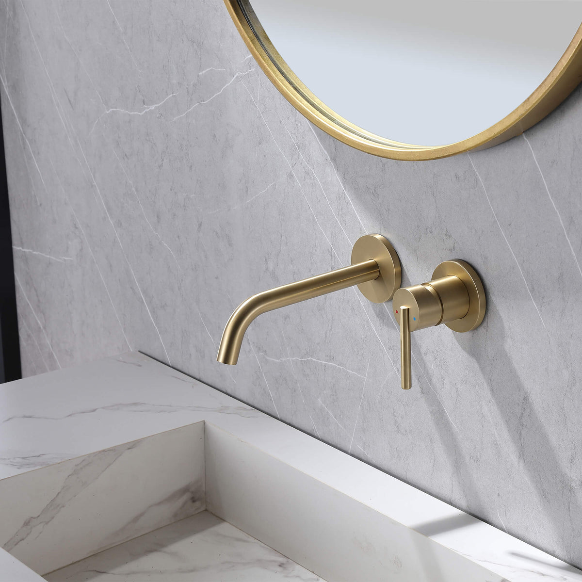 Wall-Mount Two Hole Bathroom Sink Faucet Brass Mixer with Angle Spout